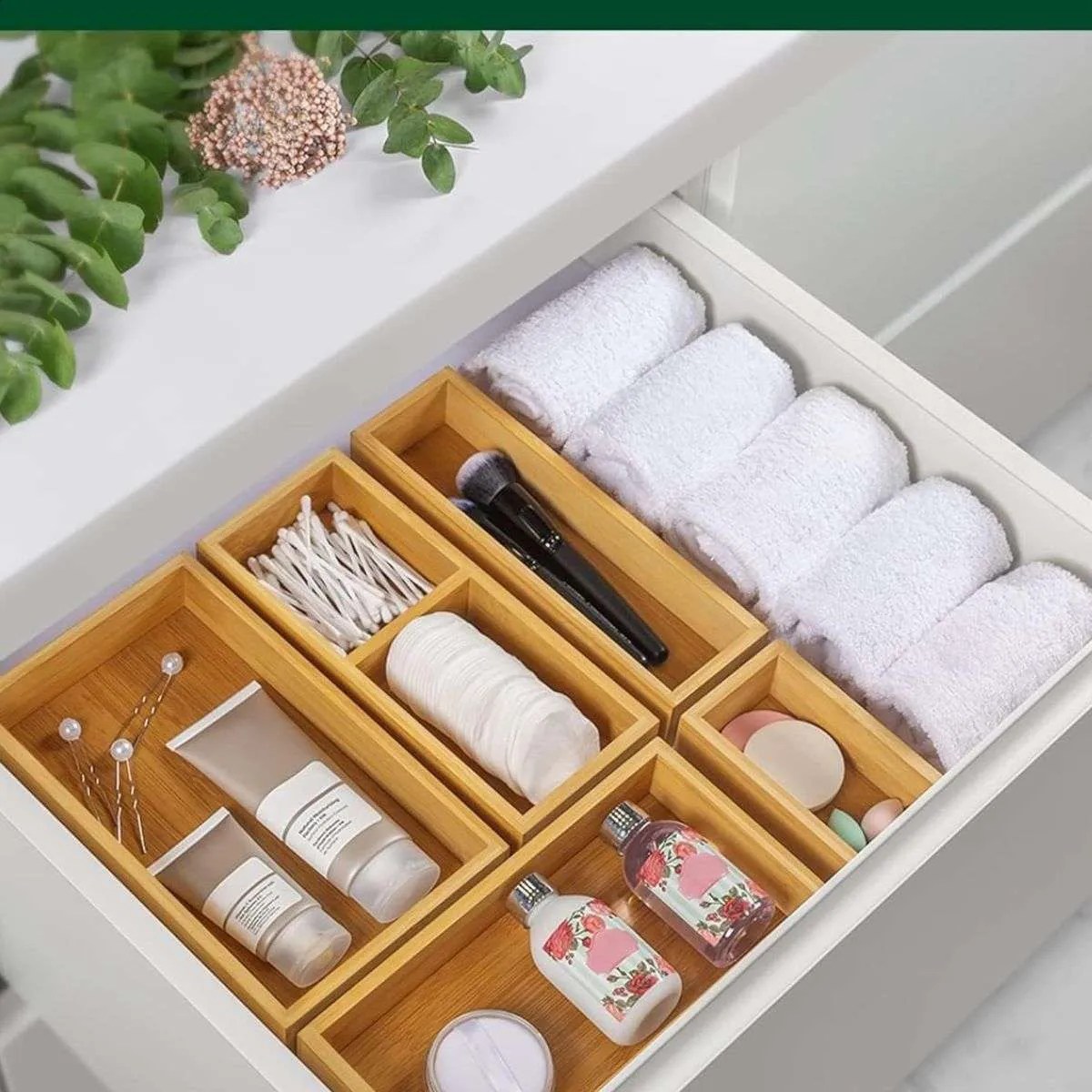 bamboo compartments in a drawer
