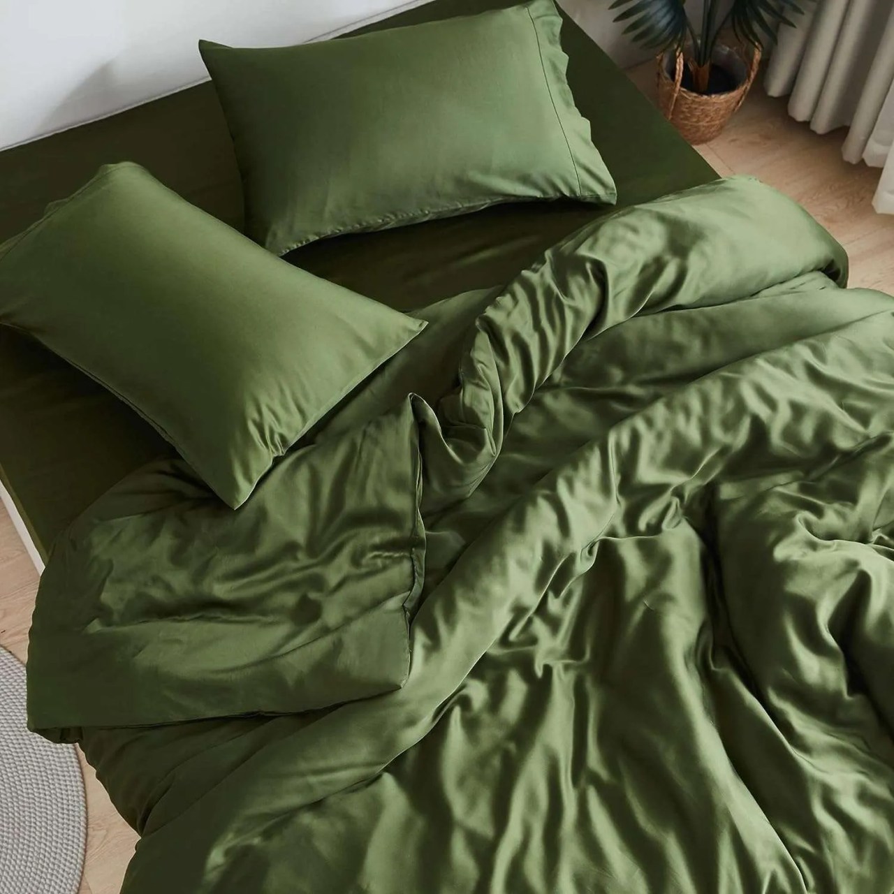 forest green organic linen bedding