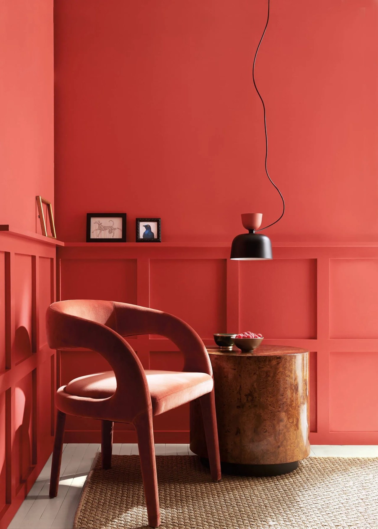 Raspberry Blush paint in the living room by Benjamin Moore