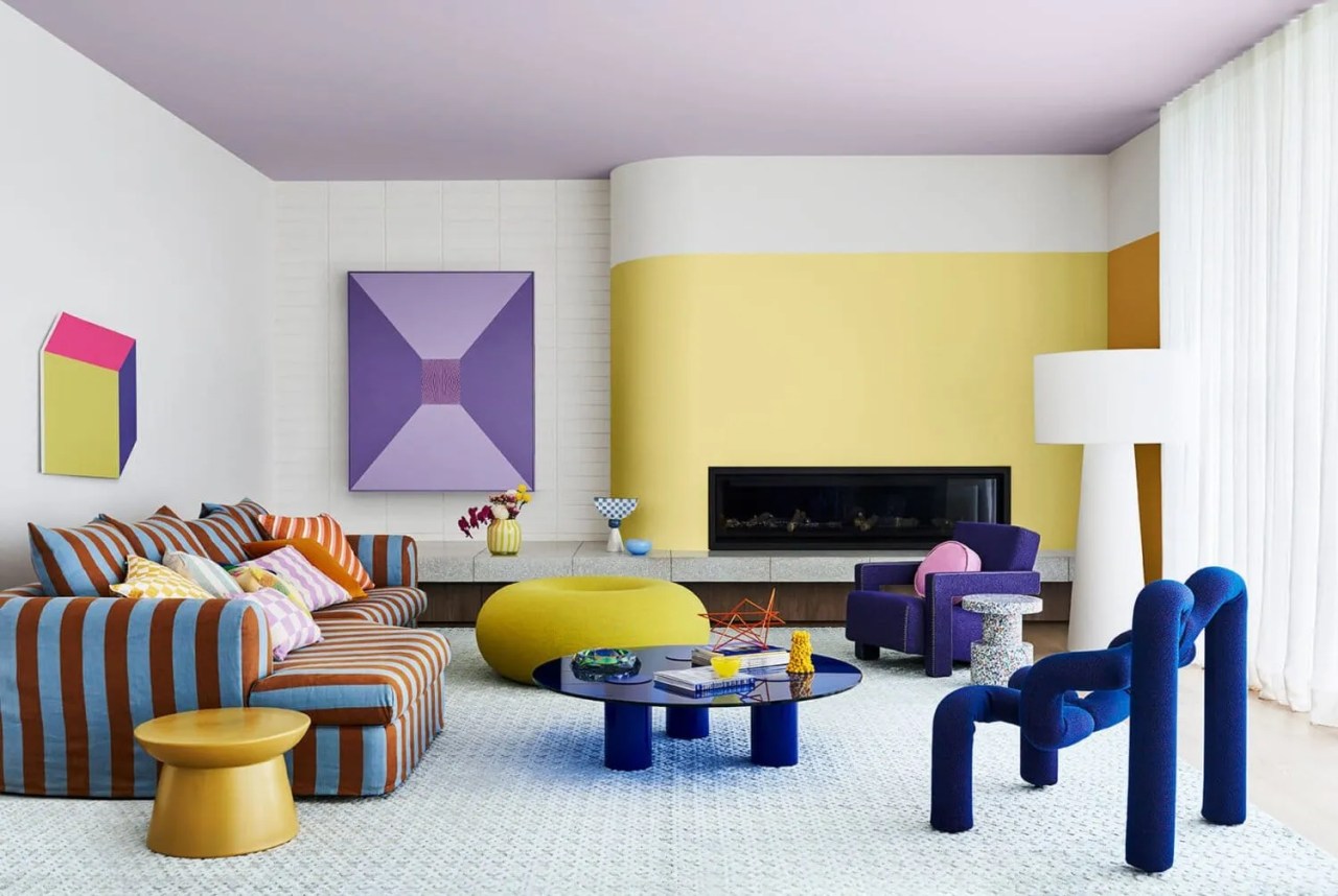 brightly coloured living room