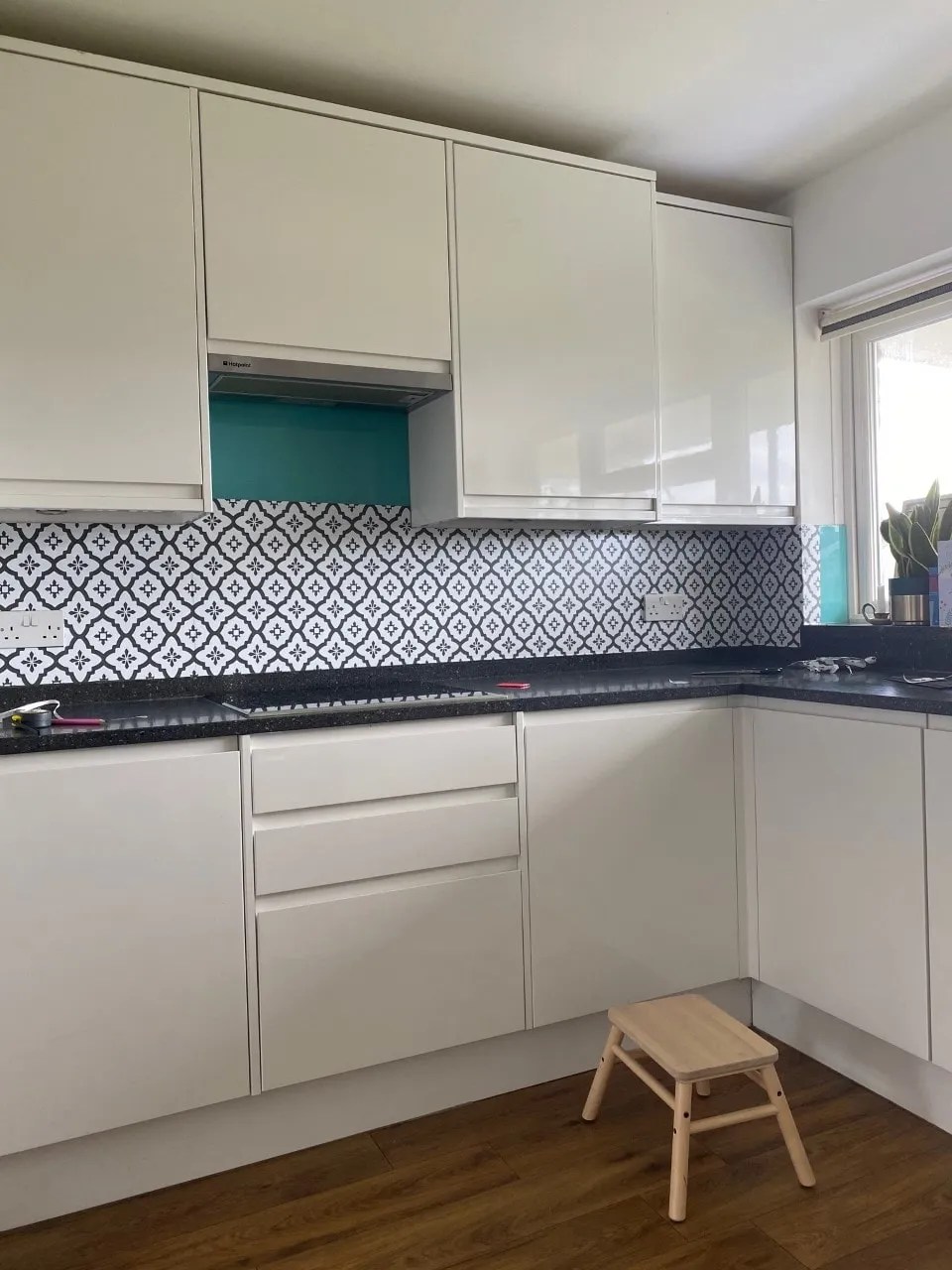 peel and stick backsplash going up in the kitchen