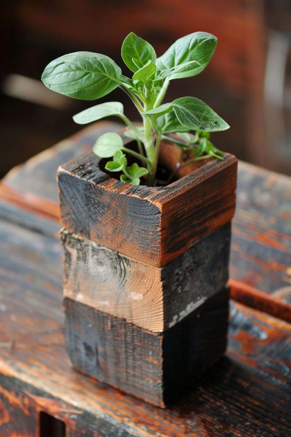a planter made from reclaimed wood