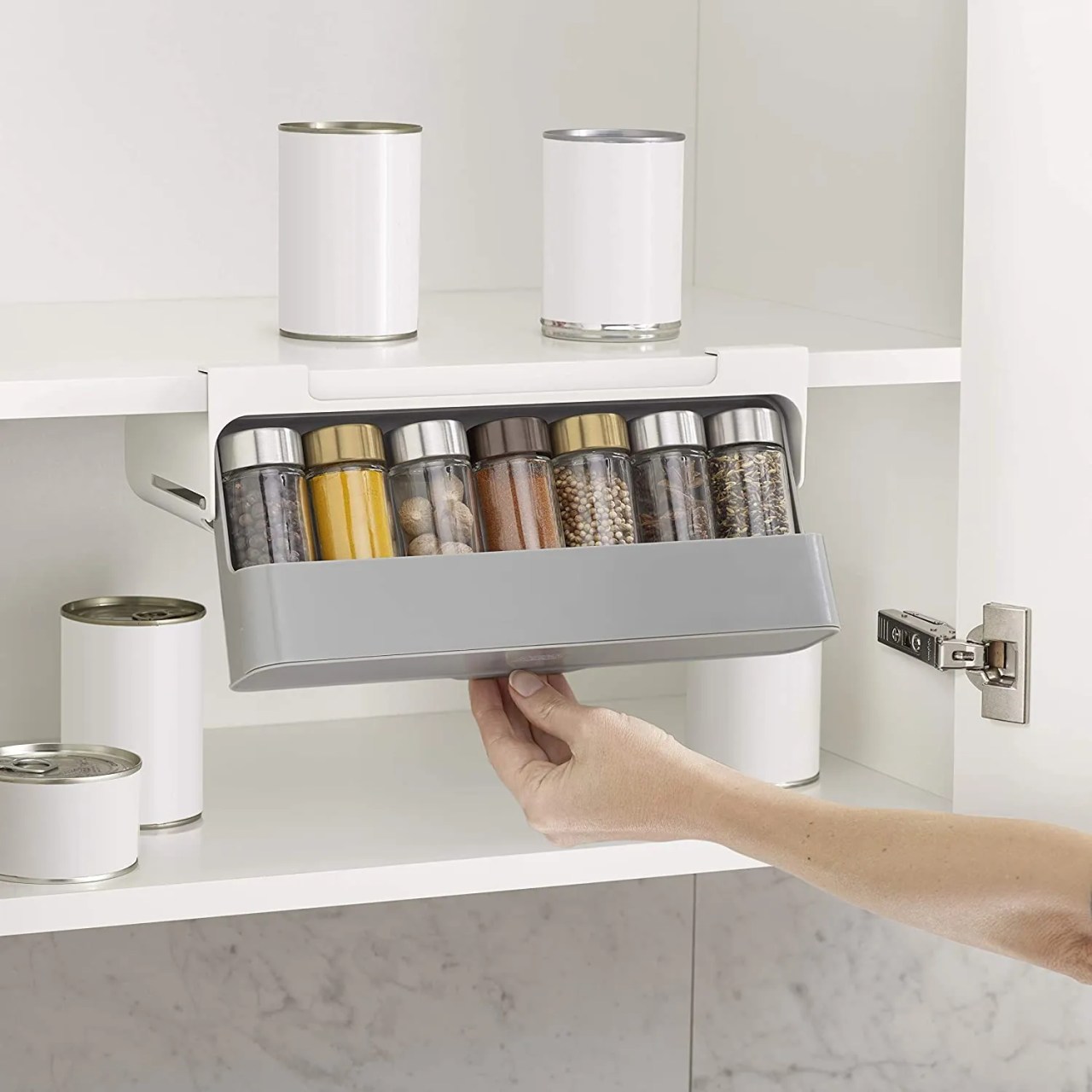 a pull out spice rack for under a kitchen cabinet