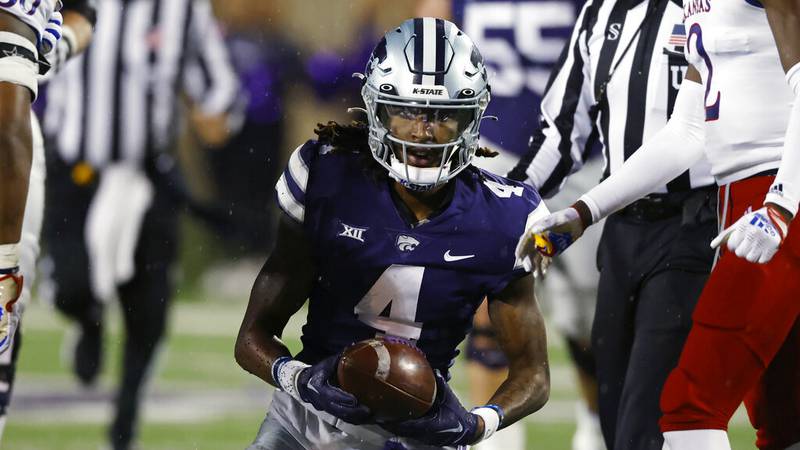 Kansas State wide receiver Malik Knowles (4) during an NCAA college football game on Saturday,...