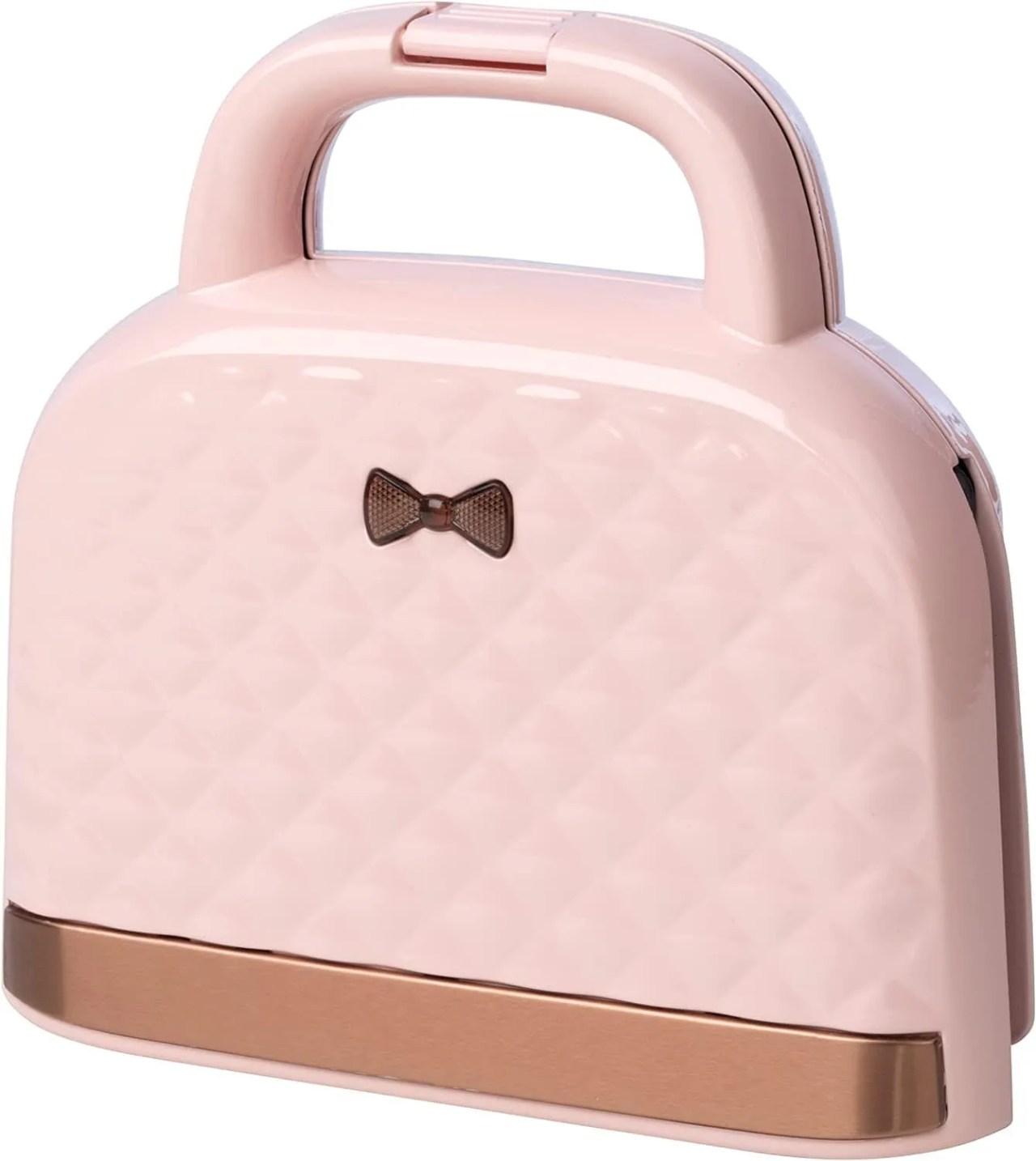 pink sandwich maker in the shape of a handbag