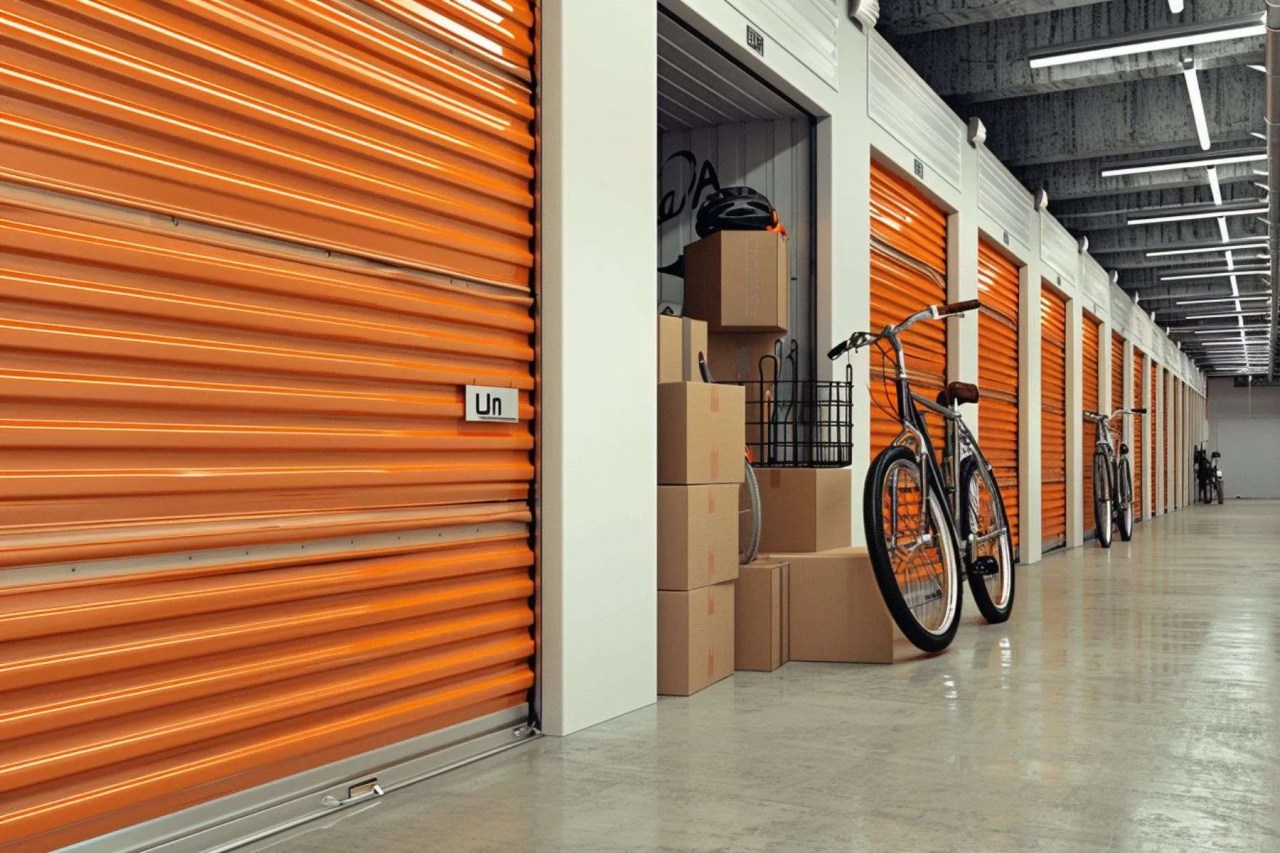 storage units with bikes outside
