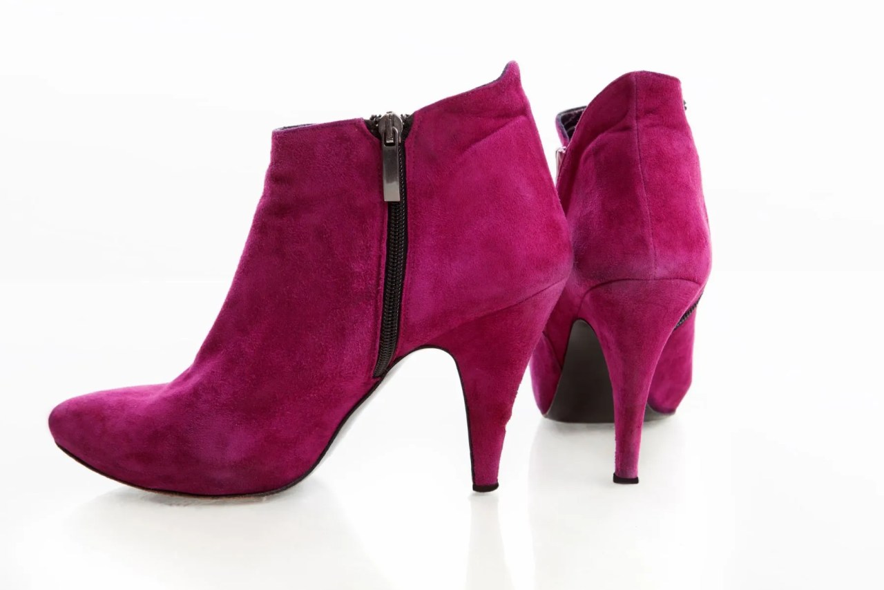 bright pink ankle boots with heals