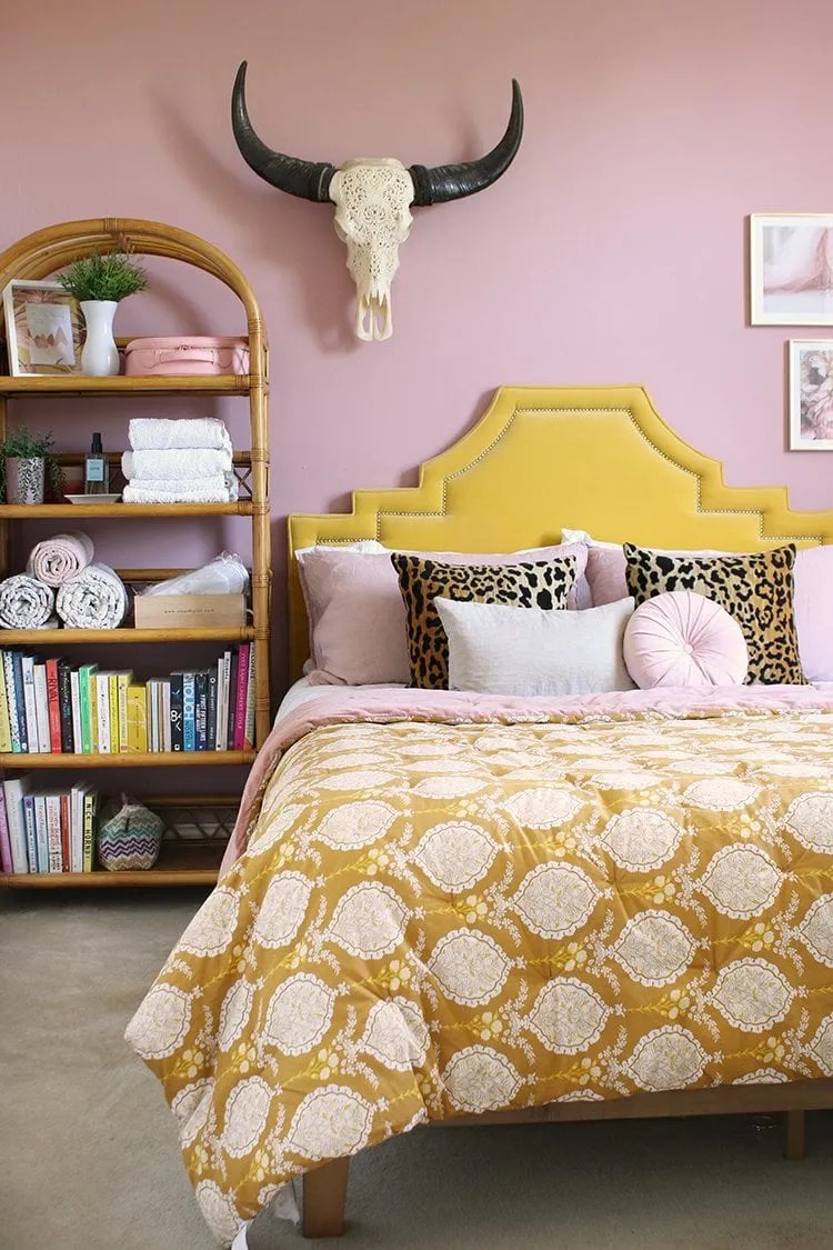 bedroom, colour, bedroom colour, color, colour inspiration, color inspiration, bedroom inspiration, bedding, shades, blue, green, pink, mustard, pink bedroom, grey bedroom, interiors, interior design, home decor