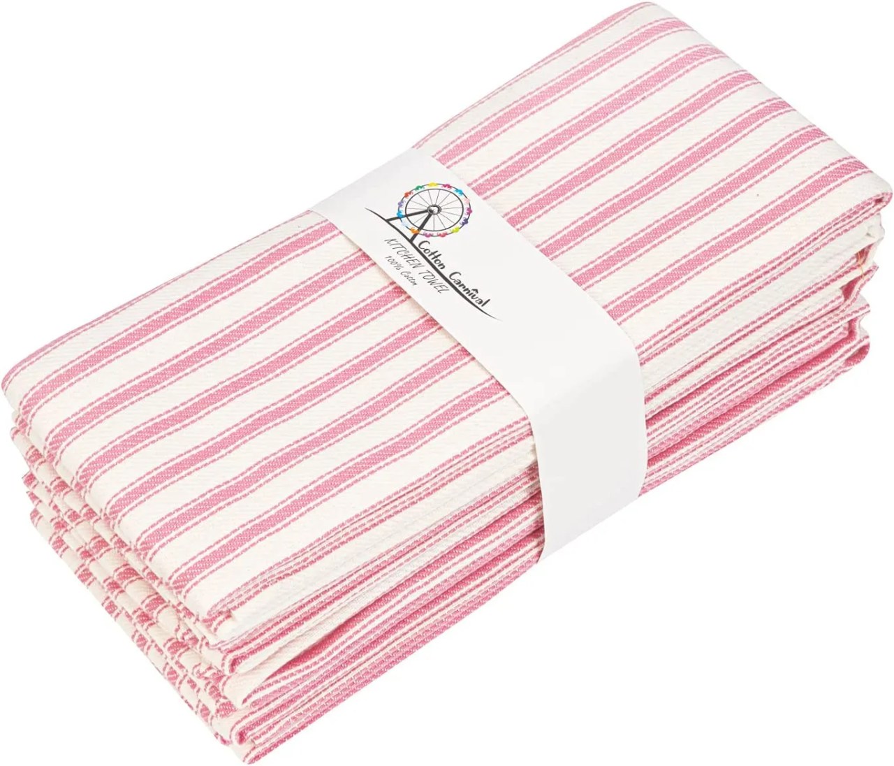 pink and white striped tea towels