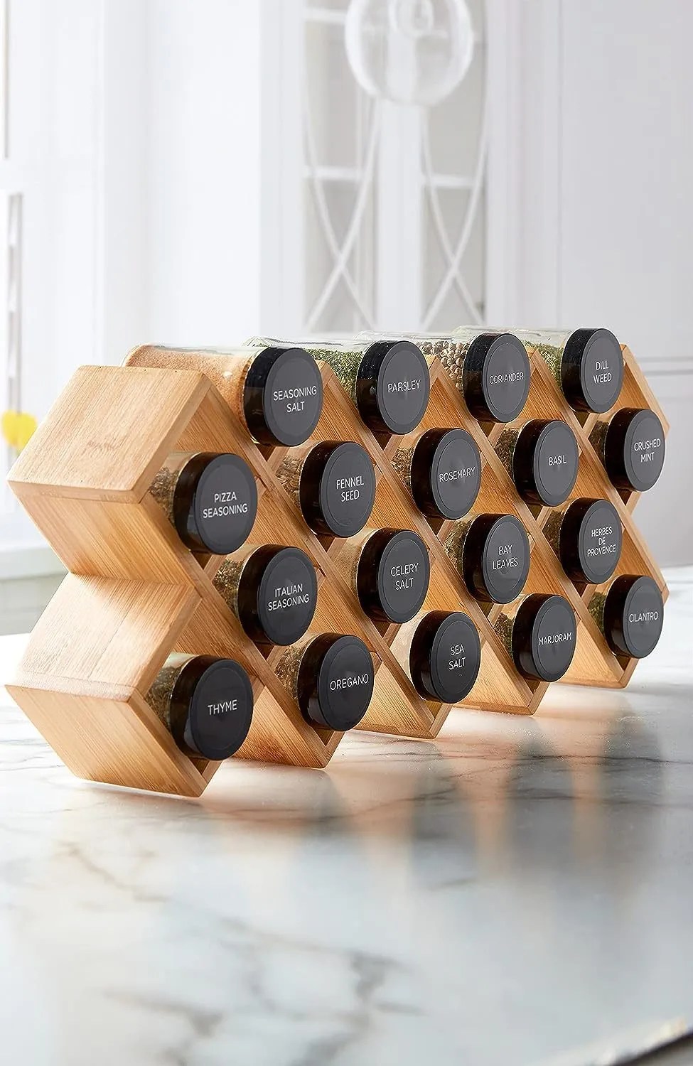 a criss cross vertical spice rack for the kitchen countertop or walls