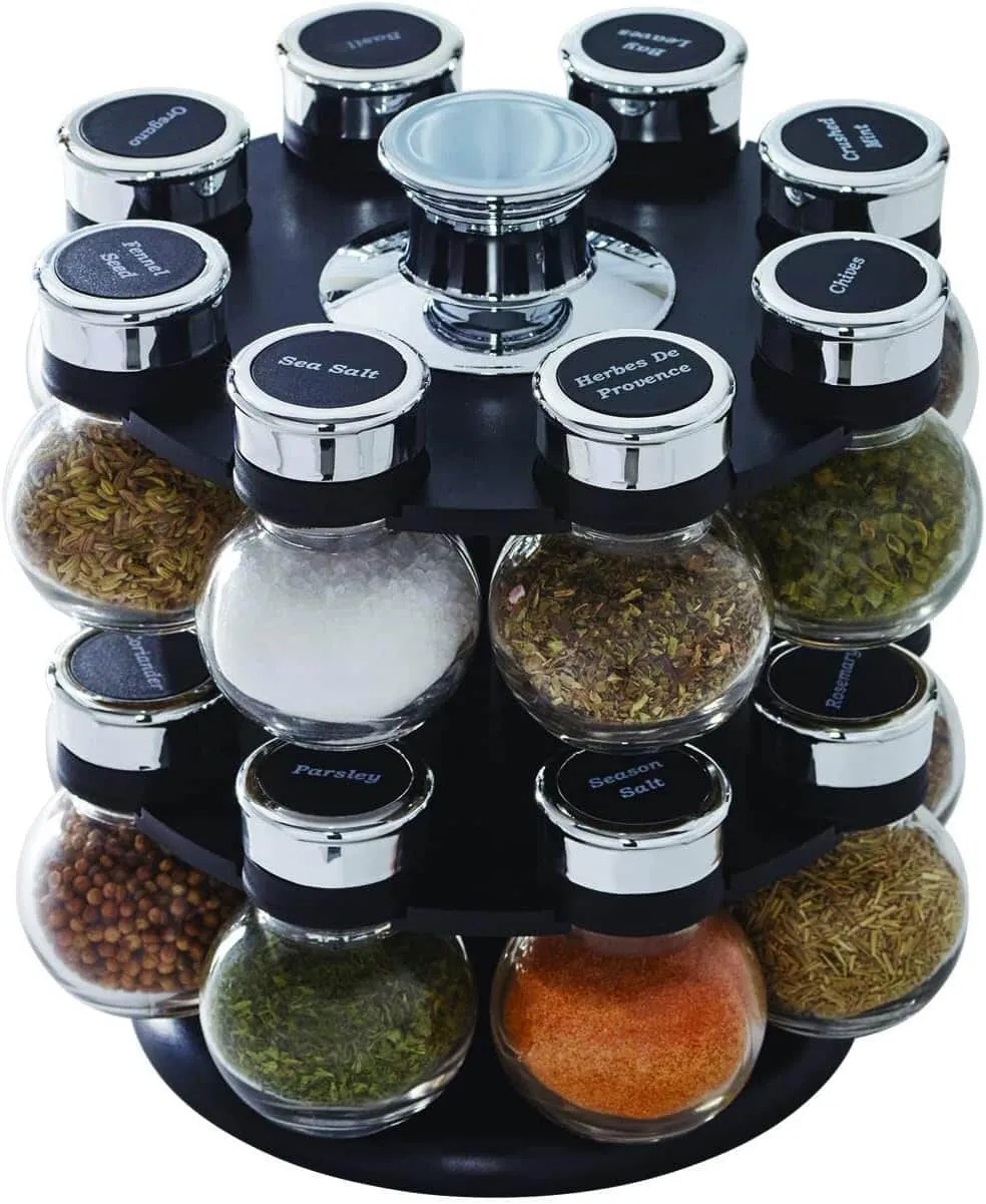 a bulb jar vertical spice rack that rotates