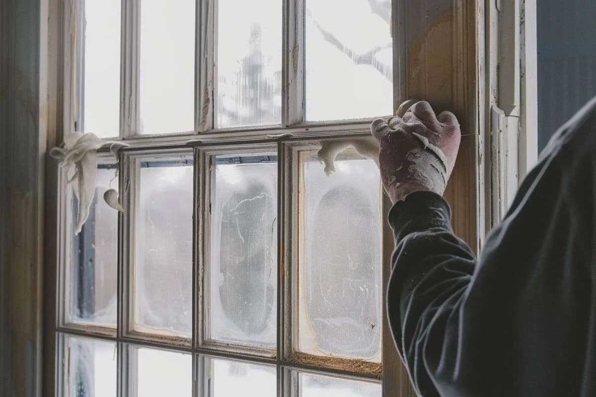 a man replacing sash windows