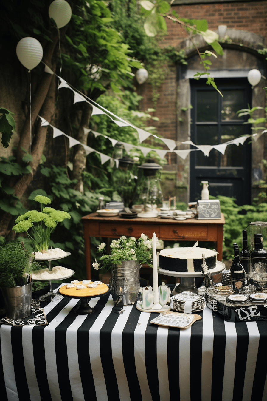 a black and white movie setup with cakes and candles